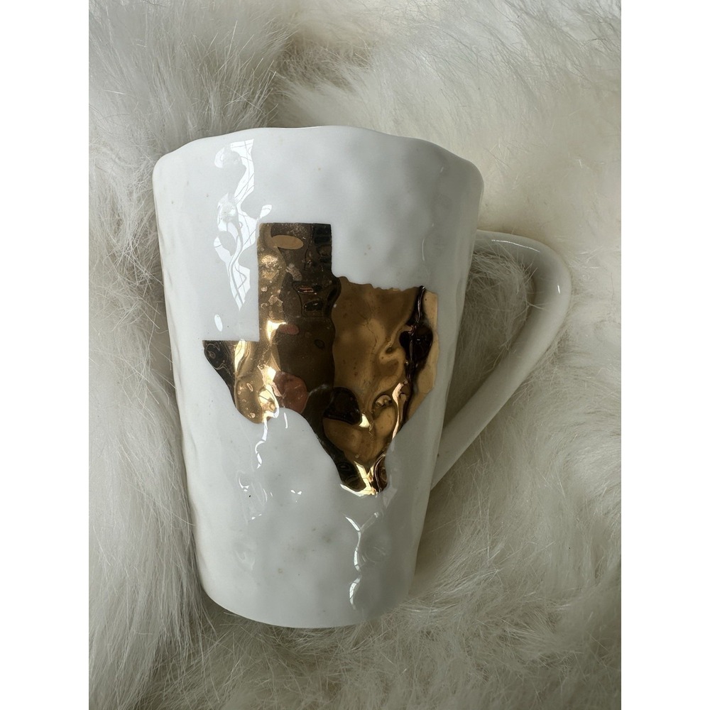 Vintage Porcelain Glass State Of Texas Mug Alamo Longhorn Dallas Gold Tea Cup